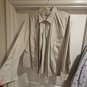 Liz Claiborne Oversized Button Down Shirt Green and White